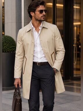 Zara Light Beige Trench Coat with Brown Trim
